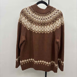 Land's End Women's 1X Brown Fair Isle Sweater