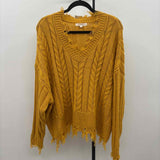 Rewind Women's 2X Mustard Yellow Cable Knit Sweater