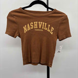 Social Culture Women's Size S Brown Ribbed Short Sleeve Shirt