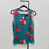 CABI Women's Size M Green Floral Sleeveless Shirt