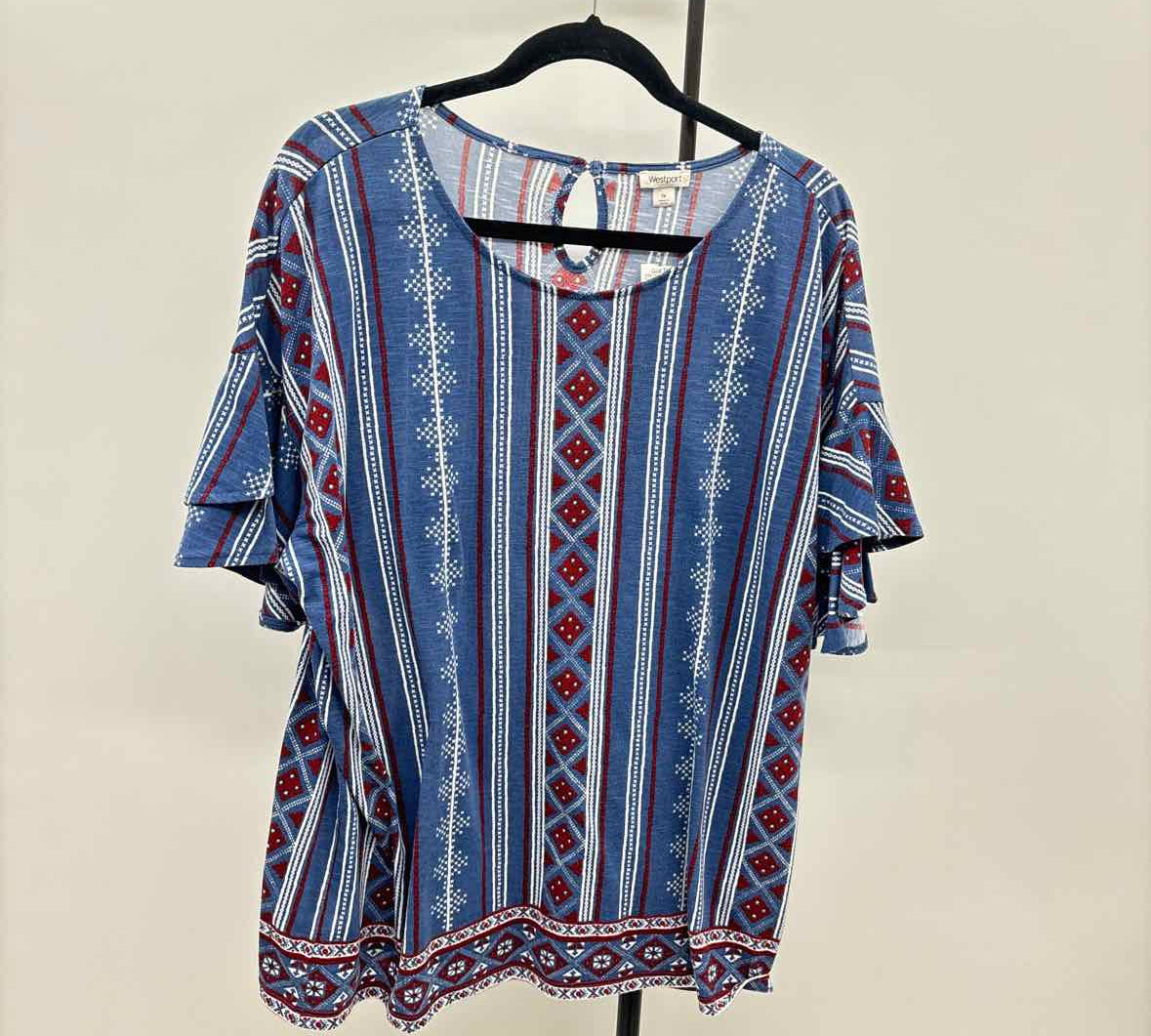Westport Women's Size 1X Blue Stripe Short Sleeve Shirt