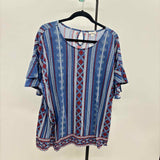 Westport Women's Size 1X Blue Stripe Short Sleeve Shirt