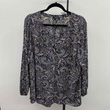 Tahari Women's Size 2X Black Paisley Long Sleeve Shirt