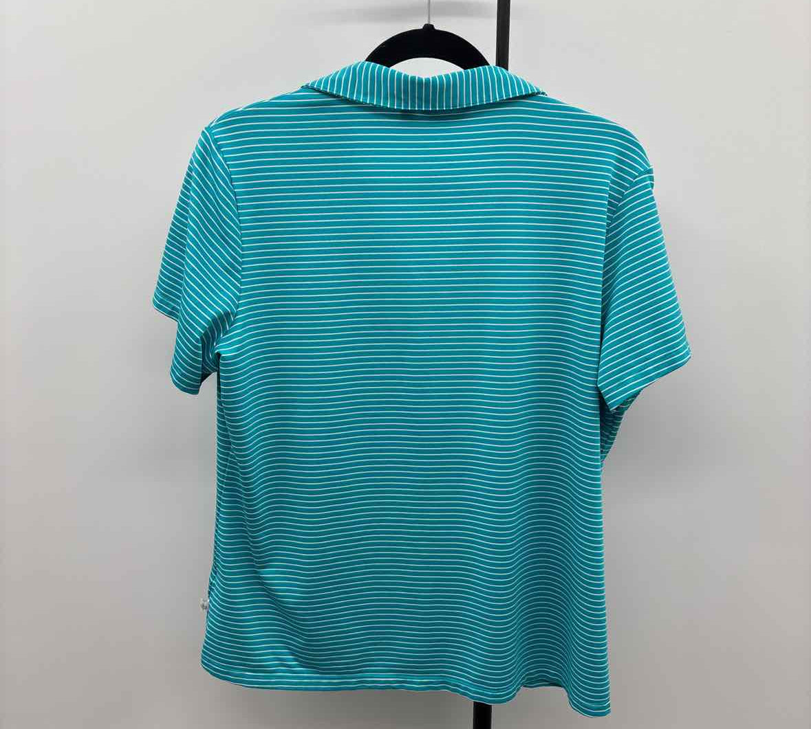 Lady Hagen Women's Size XL Turquoise Stripe Short Sleeve Shirt