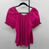 J Crew Women's Size L Fuschia Solid Short Sleeve Shirt