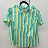 Denim & Co Women's Size 1X Teal Stripe Short Sleeve Shirt