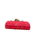 Bottom KATE SPADE Hot Pink Pineapple LEMONDROP LELLA Frame Clutch Purse w/Gold Cord Crossbody