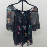 CJ Banks Women's Size L Black Floral Short Sleeve Shirt