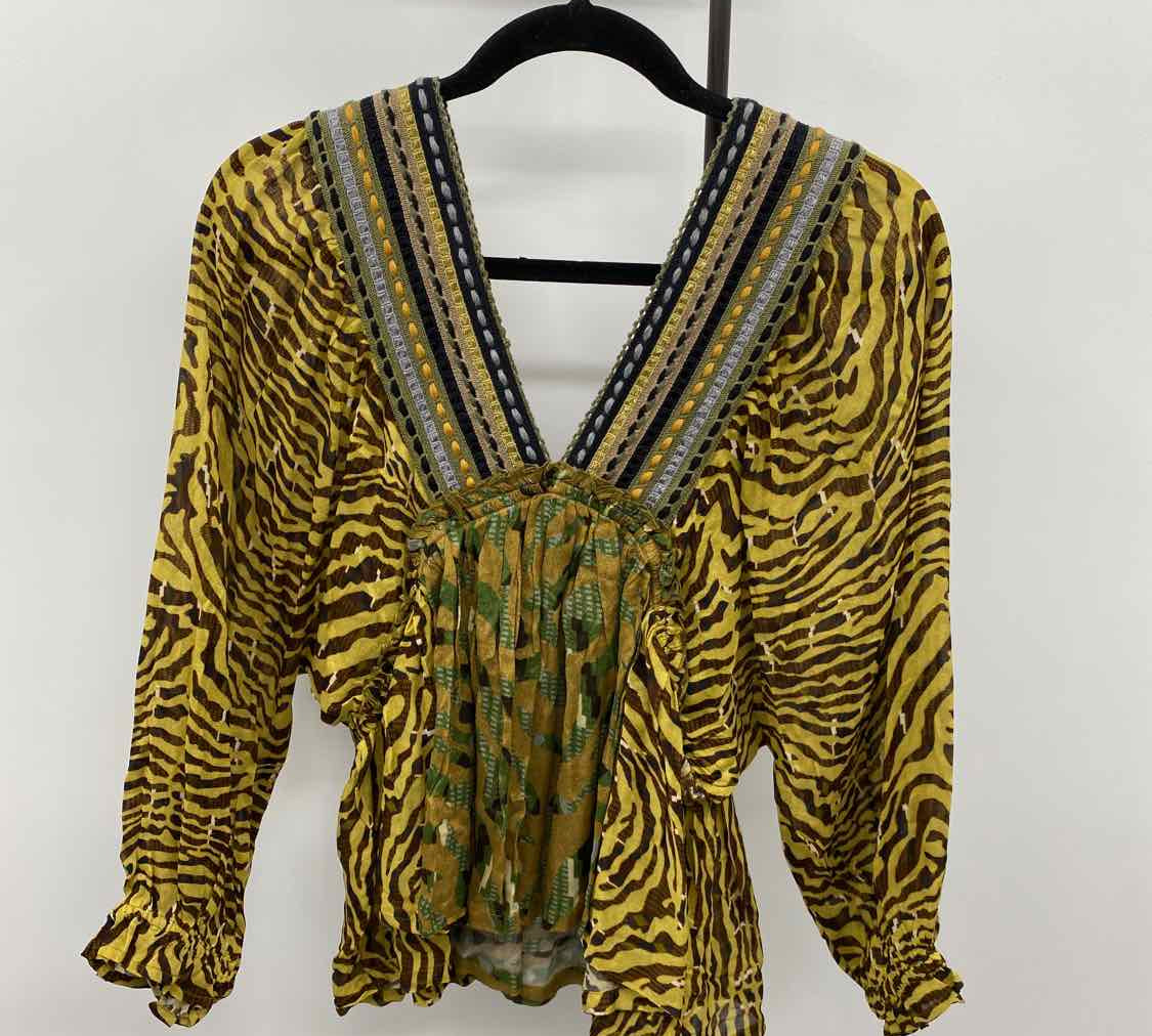 Conditions Apply Junior's Size M Yellow Multi-Pattern Long Sleeve Shirt