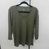 Chico's Women's Size L Green Solid Long Sleeve Shirt