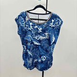 Talbots Women's Size M Blue Floral Short Sleeve Shirt
