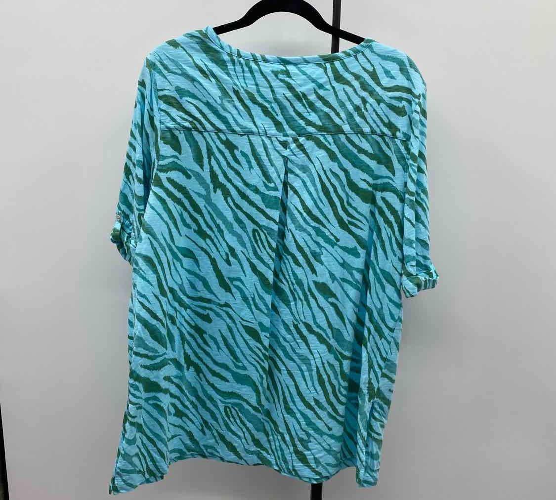 Chico's Women's Size XL Aqua Zebra Short Sleeve Shirt