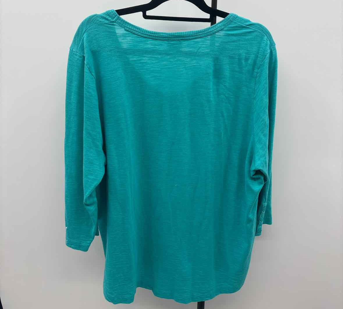 Chico's Women's Size 2X Aqua Solid Long Sleeve Shirt