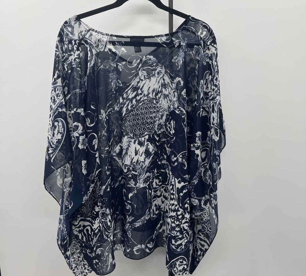 Chico's Women's Size L/XL Navy Damask Short Sleeve Shirt
