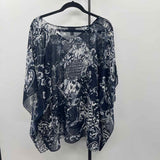 Chico's Women's Size L/XL Navy Damask Short Sleeve Shirt