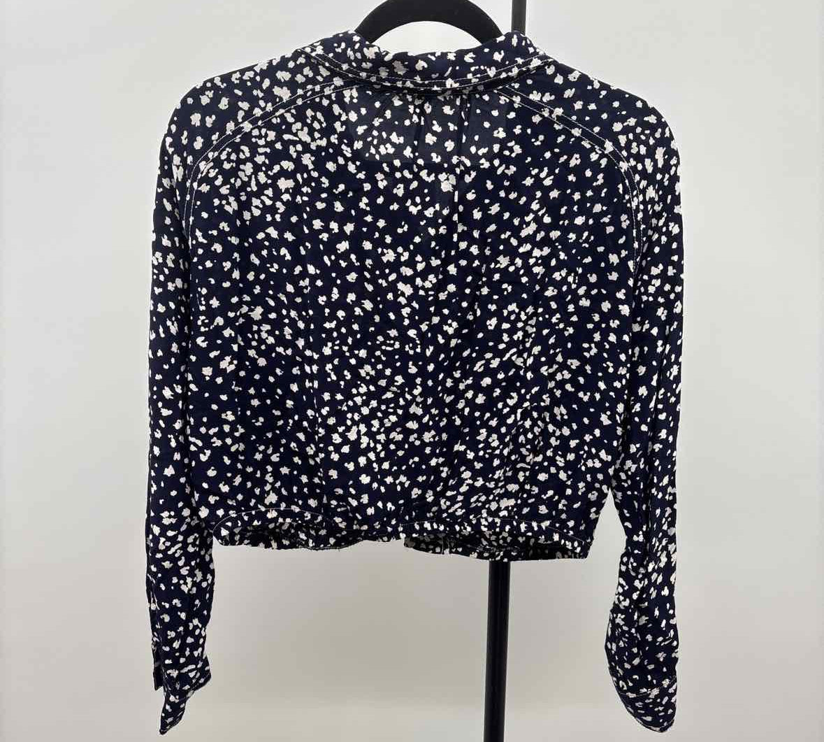 Free People Junior's Size S Navy Spotted Long Sleeve Shirt