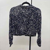 Free People Junior's Size S Navy Spotted Long Sleeve Shirt