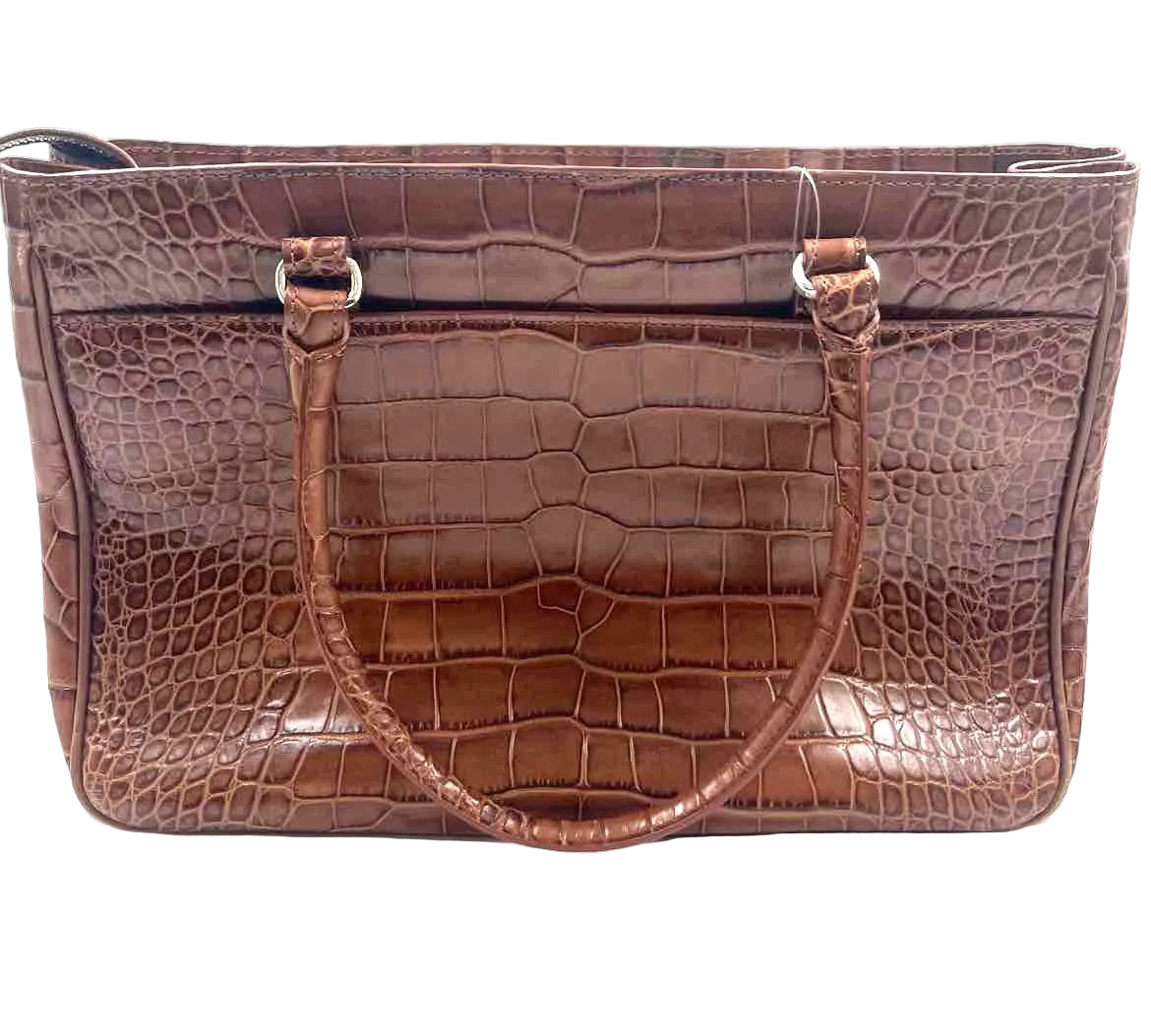 BRIGHTON Croc-Embossed Brown Leather MONROE Handled Satchel Purse