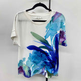 Chico's Women's Size M White Floral Short Sleeve Shirt