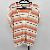 White House Black Market Women's Size XL Peach Stripe Short Sleeve Shirt