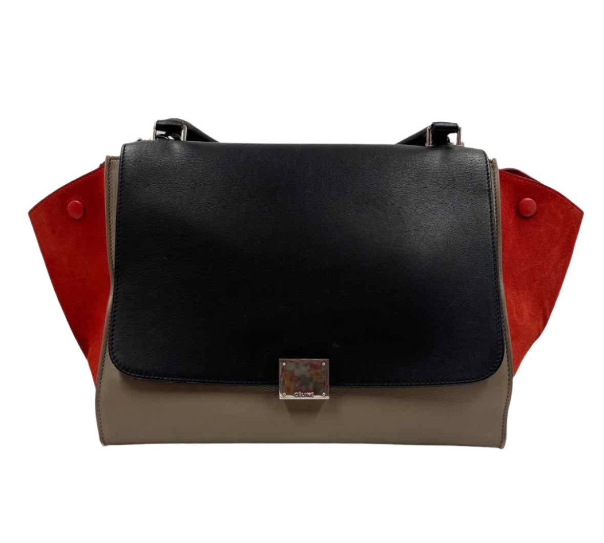 CELINE Paris Black Spice & Tan Leather TRAPEZE TRICOLOR Shoulder Bag Purse Made in Italy