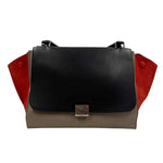 CELINE Paris Black Spice & Tan Leather TRAPEZE TRICOLOR Shoulder Bag Purse Made in Italy