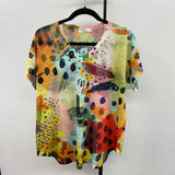 Jess & Jane Women's Size L Multi-Color Abstract Short Sleeve Shirt