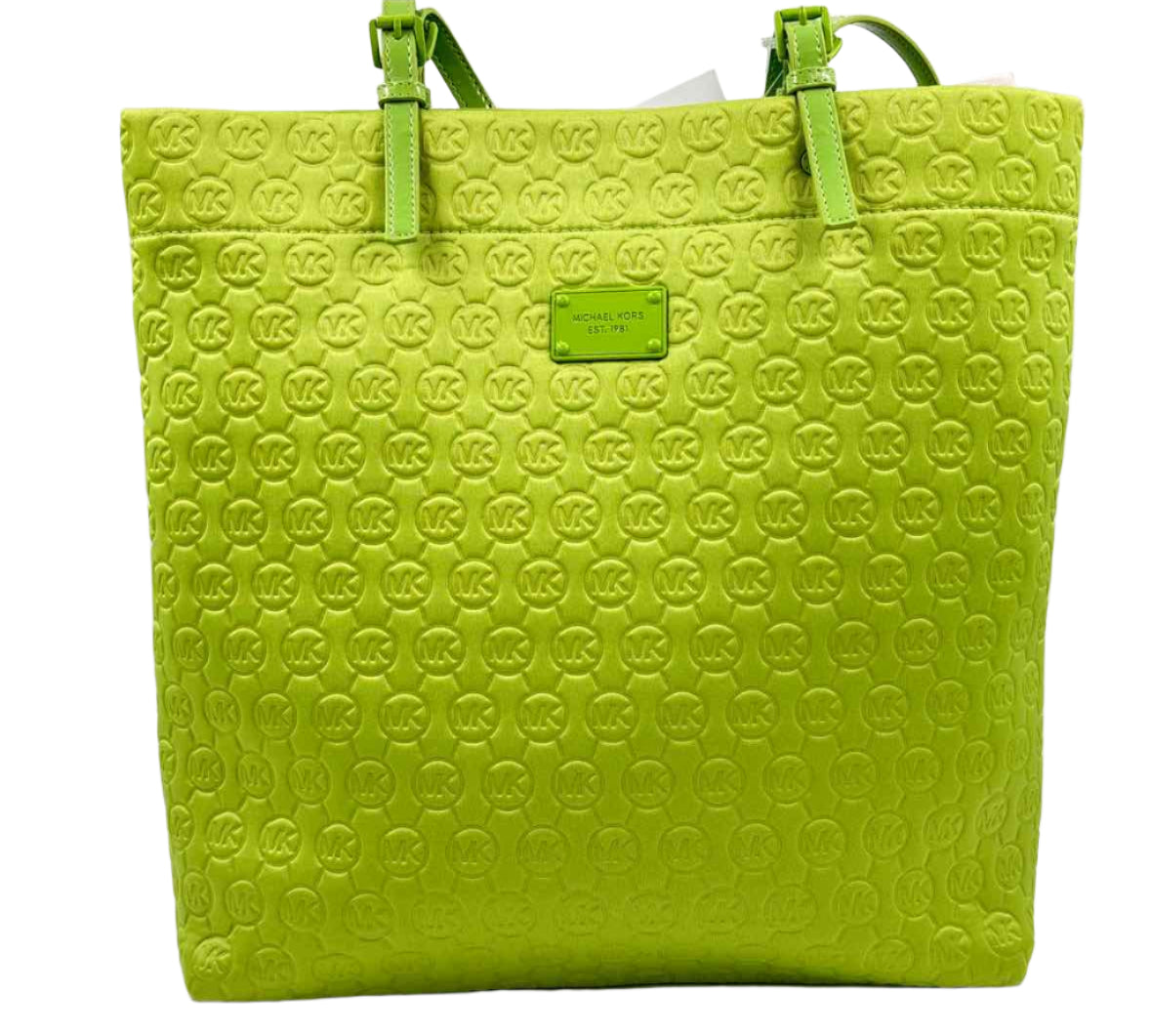 NWT MICHAEL KORS Lime Green Embossed Neoprene & Patent Leather JET SET Tote Bag Purse