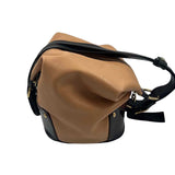 MARINO ORLANDI Tan & Black Leather Large Convertible Sling Bag/Backpack Purse