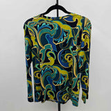 Chico's Women's Size M Navy Damask Long Sleeve Shirt