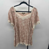 Democracy Women's Size 2X Tan Embroidered Short Sleeve Shirt