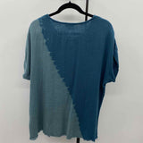 Umgee Women's Size M Teal Color Block Short Sleeve Shirt