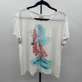 Chico's Women's Size L White Sailboats Short Sleeve Shirt