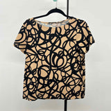 Chico's Women's Size M Tan Abstract Short Sleeve Shirt