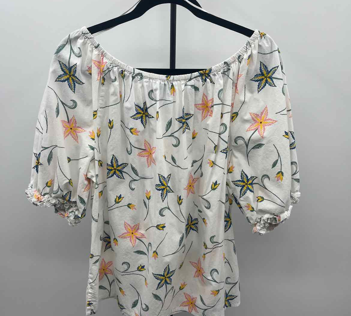 Cece Women's Size L White Floral Short Sleeve Shirt