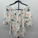 Cece Women's Size L White Floral Short Sleeve Shirt