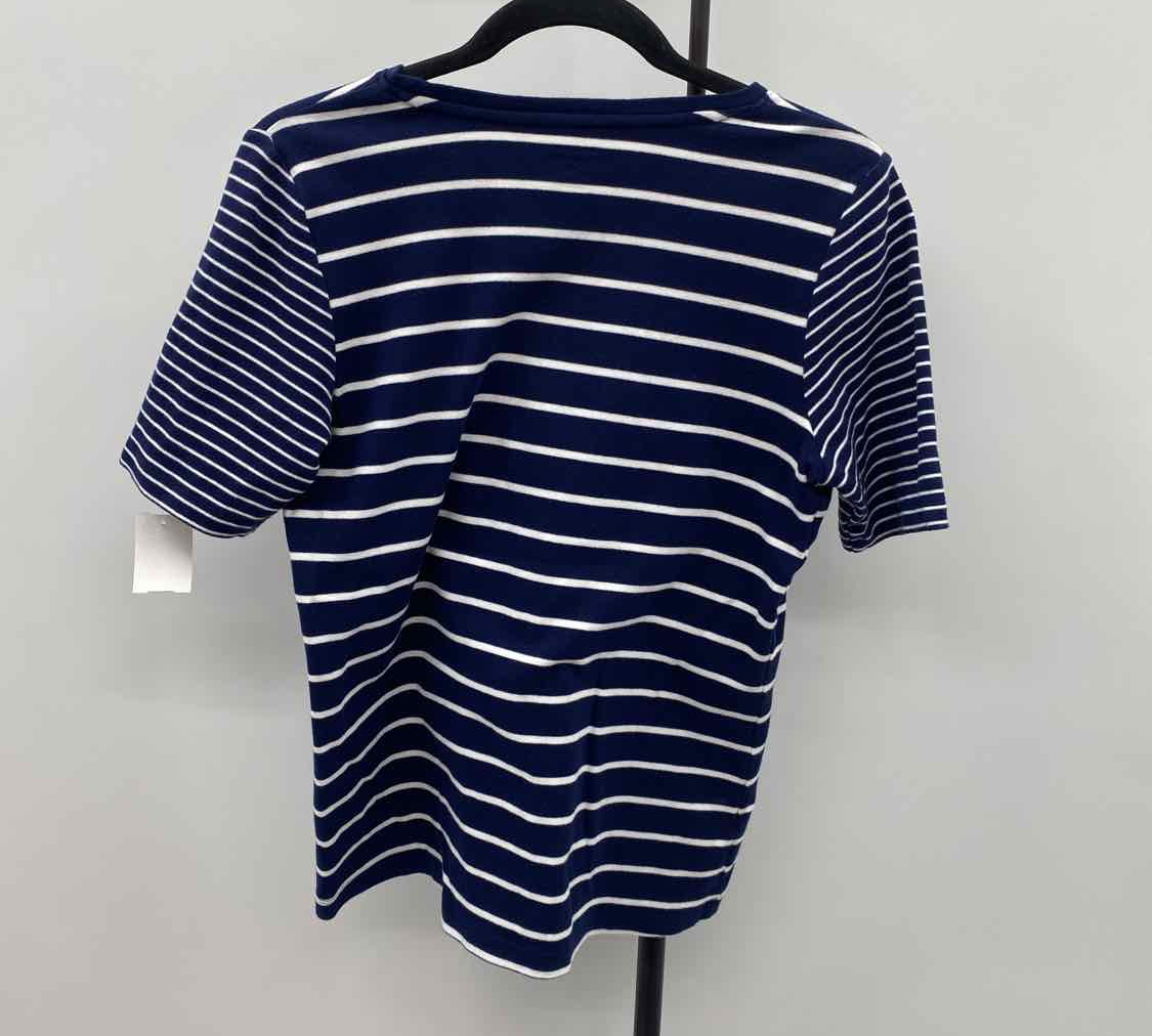 Kim Rogers Women's Size S Navy Stripe Short Sleeve Shirt