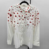 Chico's Women's Size 1X White Hearts Long Sleeve Shirt