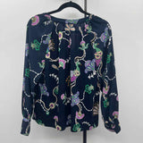 Loft Women's Size S Navy Floral Long Sleeve Shirt