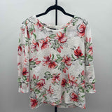 JM Collection Women's Size XLP White Floral Long Sleeve Shirt
