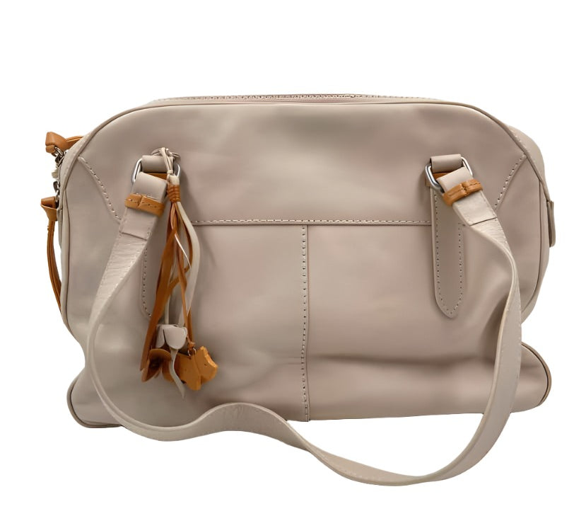 RADLEY LONDON Women's Cream Leather Double Handled Shoulder Bag Purse w/Tan Tassel