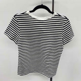 Evereve Women's Size S Black Stripe Short Sleeve Shirt
