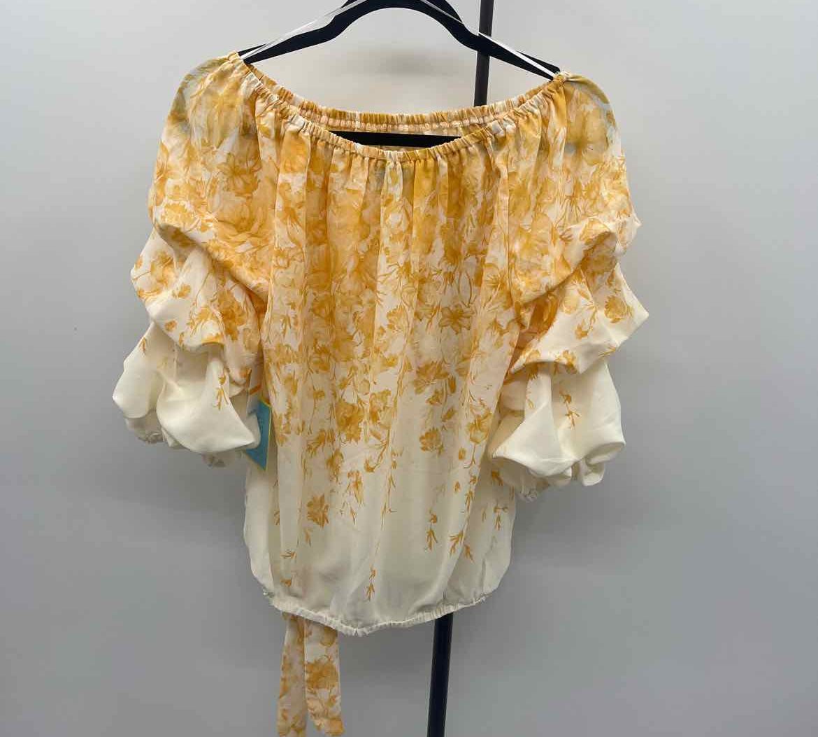 Cece Women's Size S Yellow Floral Long Sleeve Shirt
