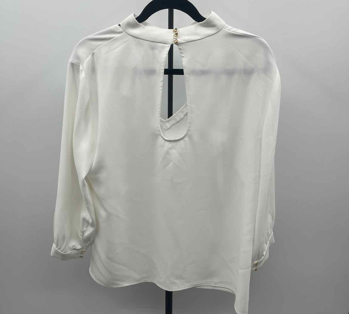 Trina Turk Women's Size XL White Solid Long Sleeve Shirt