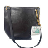 HENRI BENDEL Black Leather w/Leather & Chain Convertible Crossbody Bucket Bag Purse