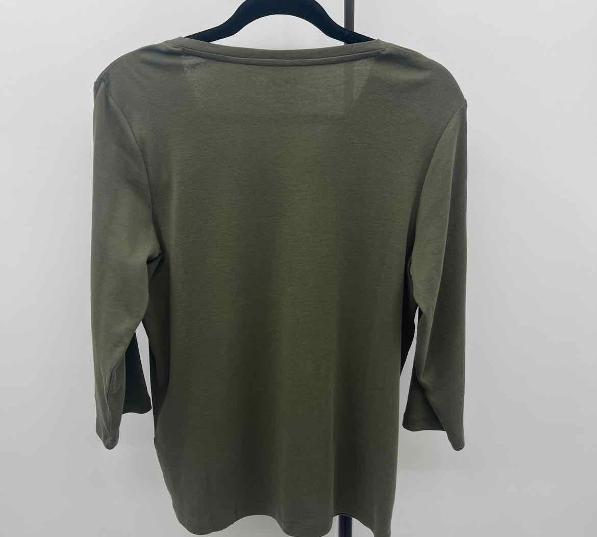 Chico's Women's Size L Green Solid Long Sleeve Shirt