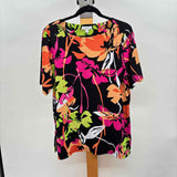 Susan Graver Women's Size L Black Floral Short Sleeve Shirt