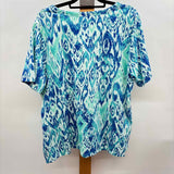 Chico's Women's Size XL Teal Damask Long Sleeve Shirt