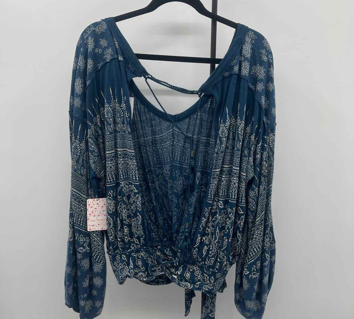 Free People Women's Size M Teal Floral Long Sleeve Shirt
