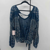 Free People Women's Size M Teal Floral Long Sleeve Shirt